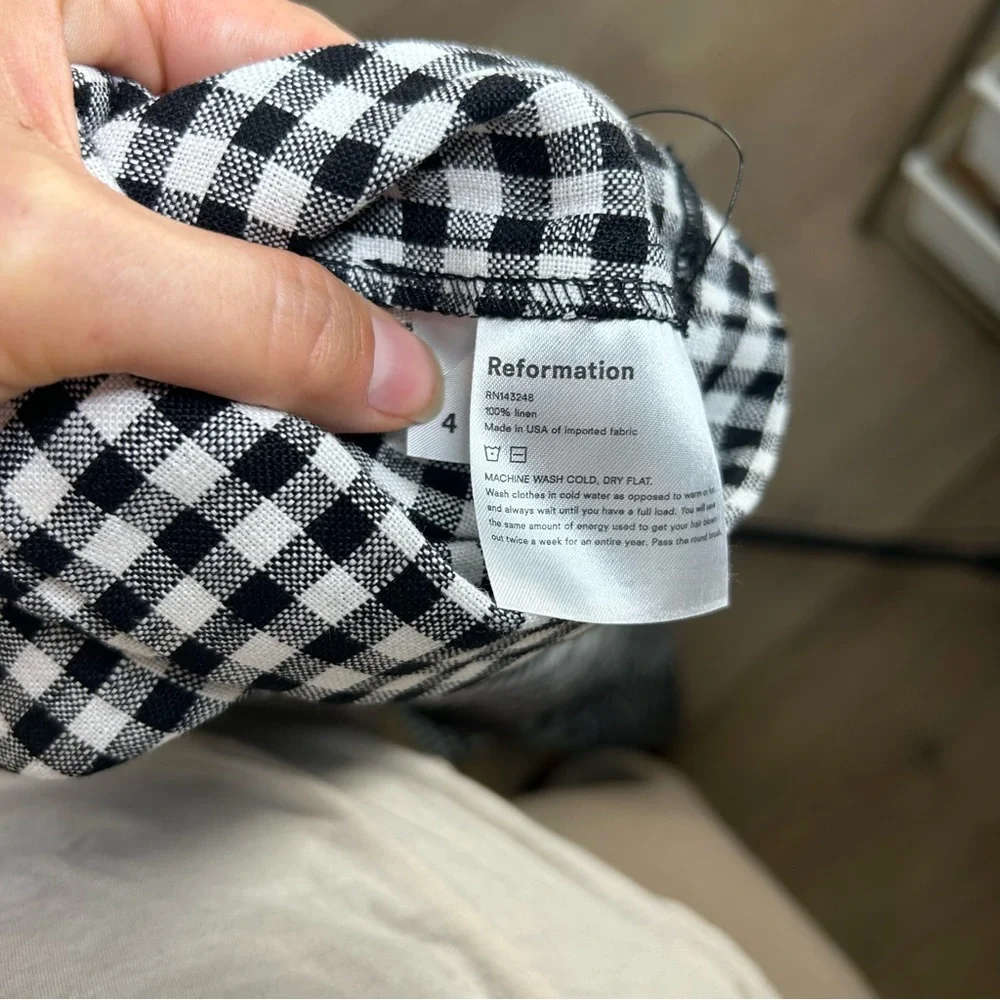 NWT Reformation Tanner April Black White Checkered 100% Linen Pant Size 4